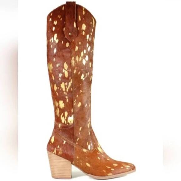 Diba Tree Shoes - Women's Brown & Gold Speckled Heeled Cowboy Boots
